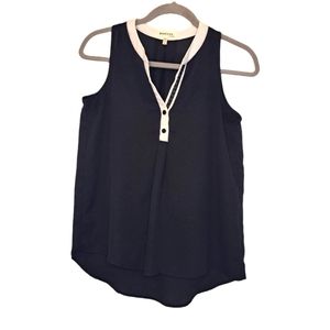 Monteau Black Sleeveless Blouse with Buttons Contrast Trim Size Small